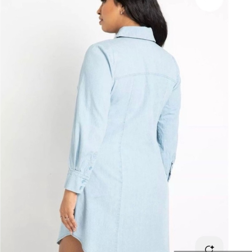 Chambray Ruched Cutout Waist Denim Shirtdress Dress